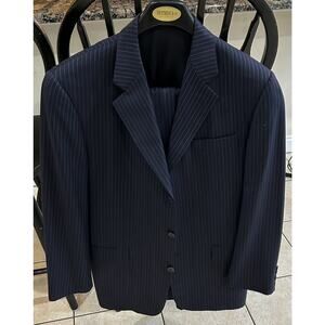 Hickey Freeman New York Navy Blue Striped Suit 41R Pants 34x32
